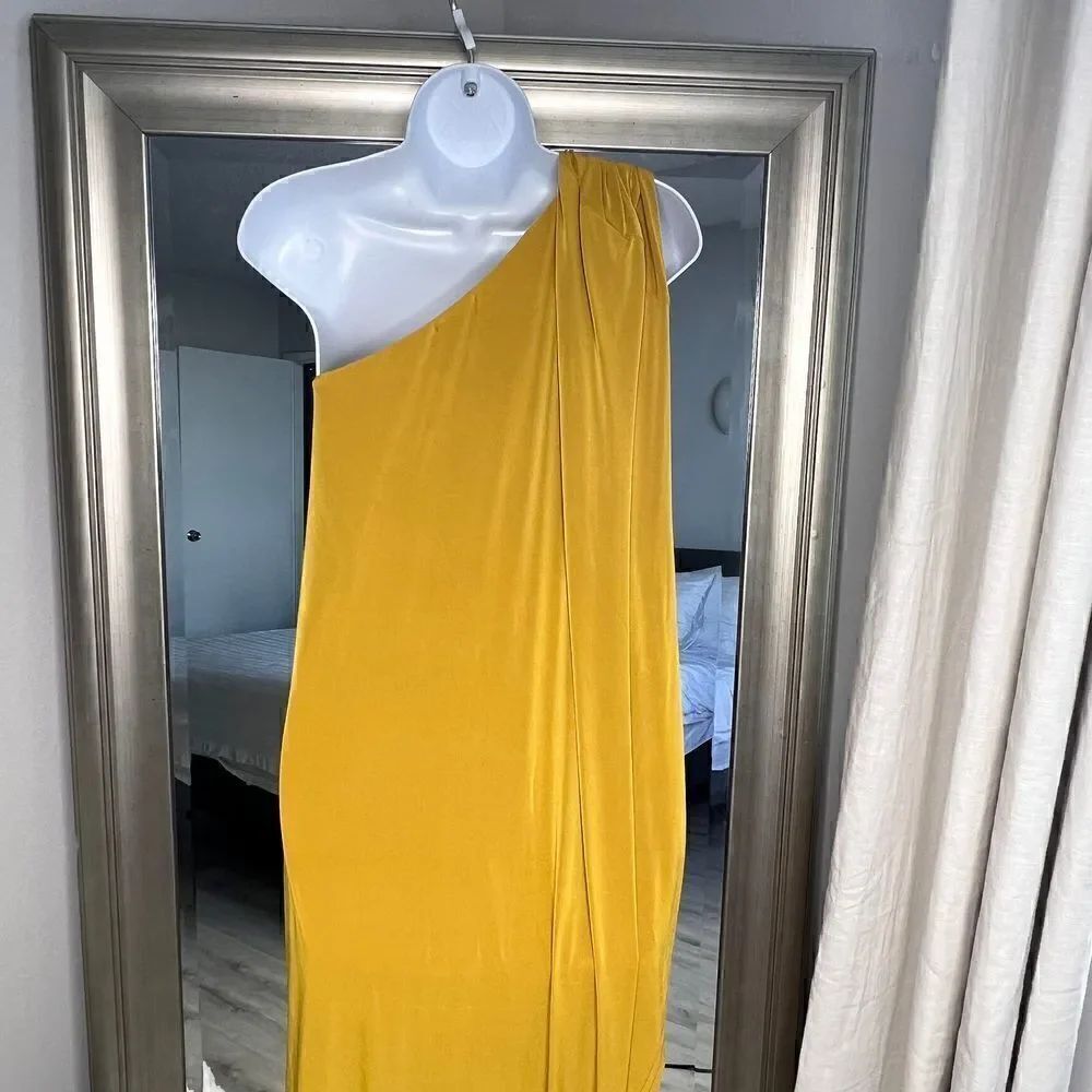 NASTYGAL Collection Double Layer Dress One Shoulder Mustard ColorSize 0 - Picture 7 of 12